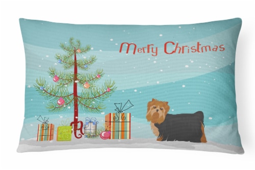 Yorkshire Terrier Christmas Tree Canvas Fabric Decorative Pillow Perspective: front