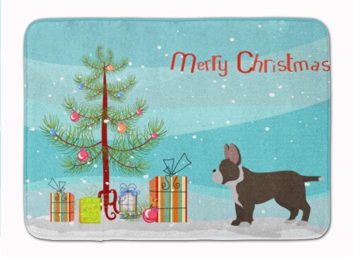 Black French Bulldog Pit Bull Mix Christmas Tree Machine Wash Memory Foam Mat Perspective: front