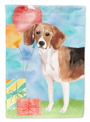 Carolines Treasures CK3238CHF Happy Birthday Beagle House Flag Perspective: front