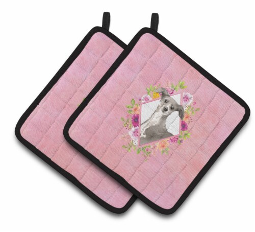 Carolines Treasures CK4230PTHD Italian Greyhound Pink Flowers Pair of Pot Holde Perspective: front