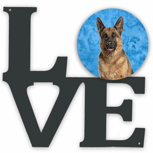 Blue German Shepherd Metal Wall Artwork Love Perspective: front