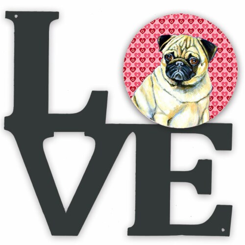 Pug Hearts Love And Valentine'S Day Portrait Metal Wall Artwork Love Perspective: front