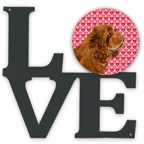 Sussex Spaniel Hearts Love Valentine'S Day Metal Wall Artwork Love Perspective: front