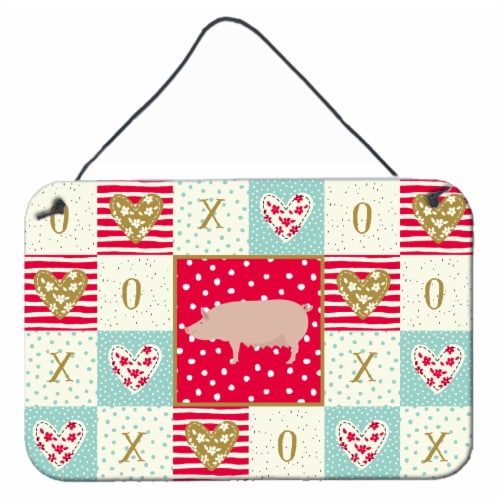 English Large White Pig Love Wall or Door Hanging Prints, Red