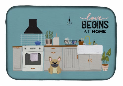 Carolines Treasures CK7714DDM Cream French Bulldog Kitchen Scene Dish Drying Ma Perspective: front