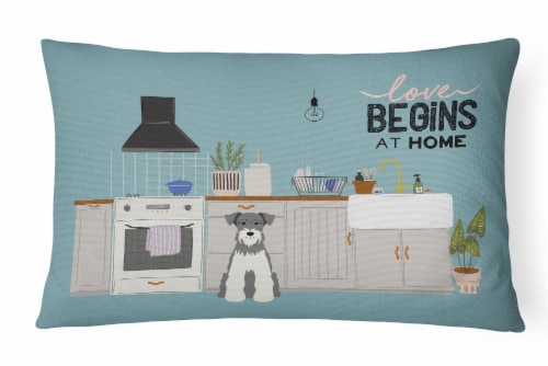 Salt and Pepper Miniature Schnauzer Kitchen Scene Canvas Fabric Decorative Pillo Perspective: front