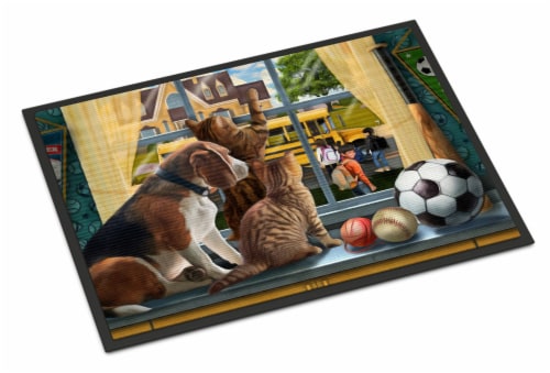 Carolines Treasures PTW2074MAT Beagle, Cats Back to School Doormat 18x27 Perspective: front