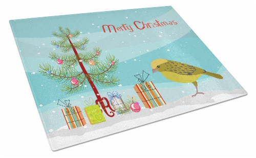 Carolines Treasures  CK4481LCB Lizard Canary Merry Christmas Glass Cutting Board Perspective: front