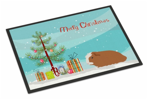 Crested Guinea Pig Merry Christmas Indoor or Outdoor Mat 18x27 Perspective: front
