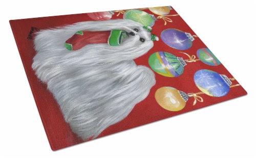 Maltese Christmas Stocking Stuffer Glass Cutting Board Large Perspective: front