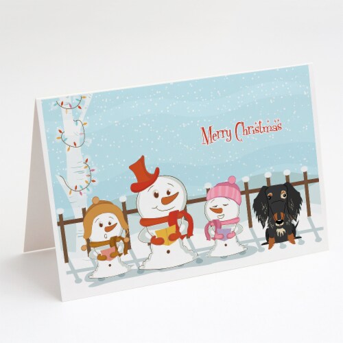 Merry Christmas Carolers Wire Haired Dachshund Dapple Greeting Cards and Envelop Perspective: front