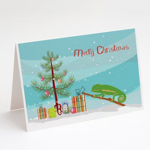 Chameleon Merry Christmas Greeting Cards and Envelopes Pack of 8 Perspective: front