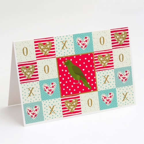 Amazon Parrot Love Greeting Cards and Envelopes Pack of 8, Red Perspective: front