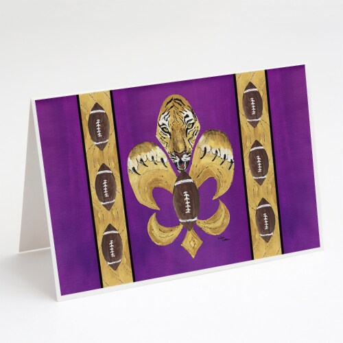 Tiger Football Fleur de lis Greeting Cards and Envelopes Pack of 8 Perspective: front