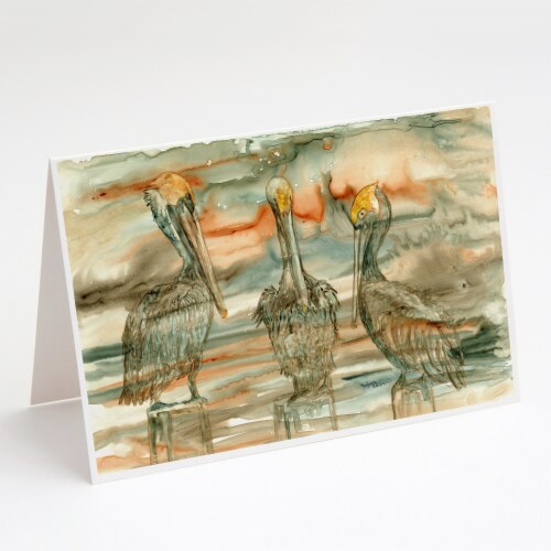 Pelicans on their perch Abstract Greeting Cards and Envelopes Pack of 8 Perspective: front