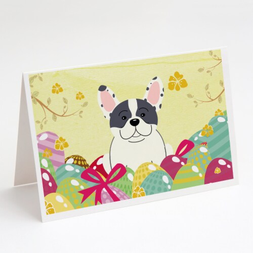 Easter Eggs French Bulldog Piebald Greeting Cards and Envelopes Pack of 8 Perspective: front