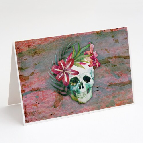 Day of the Dead Skull Flowers Greeting Cards and Envelopes Pack of 8 Perspective: front