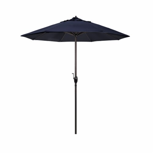 California Umbrella Market Patio Umbrella With Auto Tilt and Crank - Navy Blue/Bronze Perspective: front