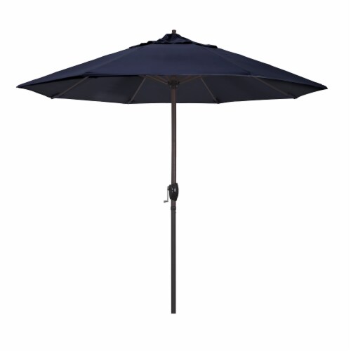 California Umbrella Market Patio Umbrella With Auto Tilt and Crank Lift - Navy Blue/Bronze Perspective: front