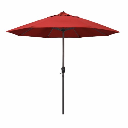 California Umbrella Market Patio Umbrella With Auto Tilt and Crank Lift - Red/Bronze Perspective: front