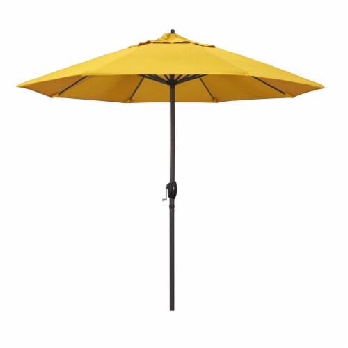 California Umbrella Aluminum Market With Auto Tilt and Crank Lift - Lemon/Bronze Perspective: front