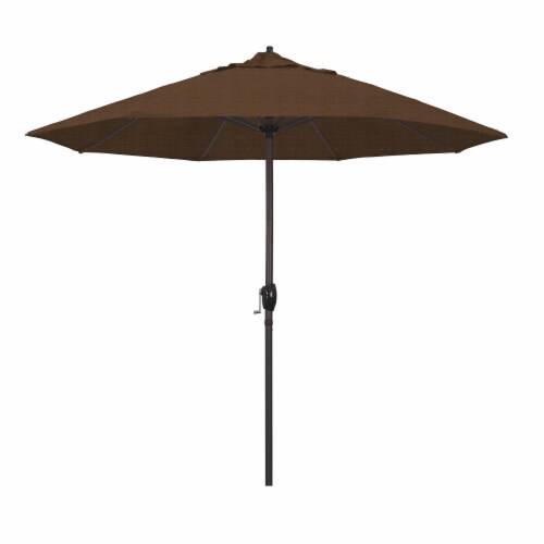 California Umbrella Market Patio Umbrella With Auto Tilt and Crank - Teak/Bronze Perspective: front