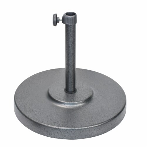 California Umbrella Market Patio Umbrella Steel Base with Concrete Interior -Hammertone Grey Perspective: front