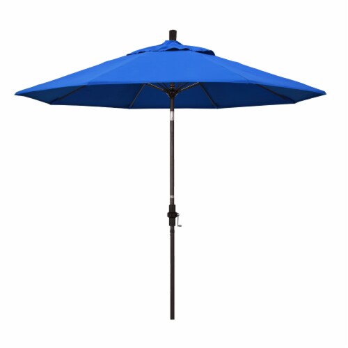 California Umbrella Market Patio Umbrella With Auto Tilt and Crank Lift - Royal Blue/Bronze Perspective: front