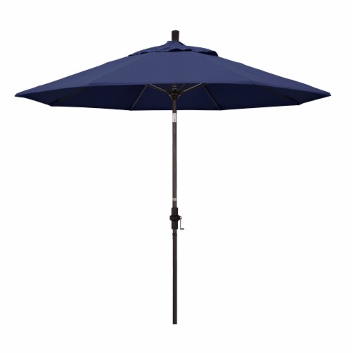 California Umbrella Market Patio Umbrella With Auto Tilt and Crank Lift - Navy Blue/Bronze Perspective: front