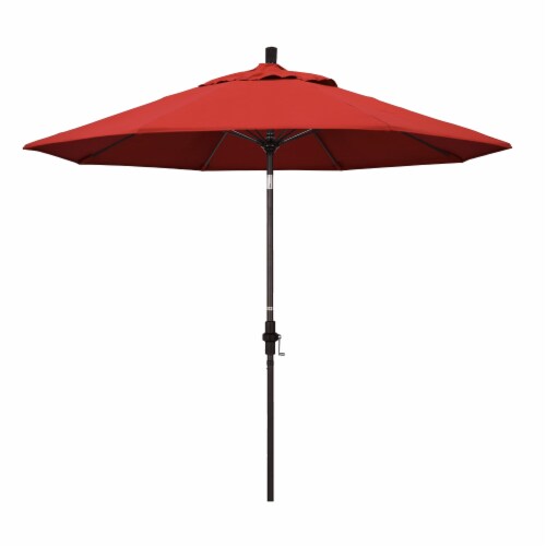 California Umbrella Aluminum Market With Auto Tilt and Crank Lift - Red/Bronze Perspective: front
