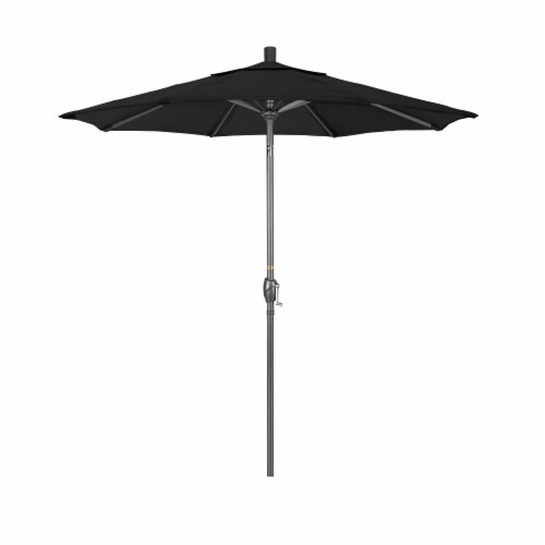 California Umbrella Market Patio Umbrella With Auto Tilt and Crank Lift - Black/Hammertone Grey Perspective: front
