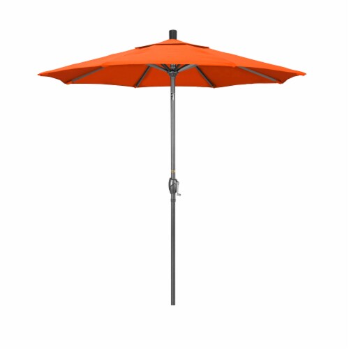 California Umbrella Aluminum Market With Auto Tilt and Crank Lift - Melon/Hammertone Grey Perspective: front