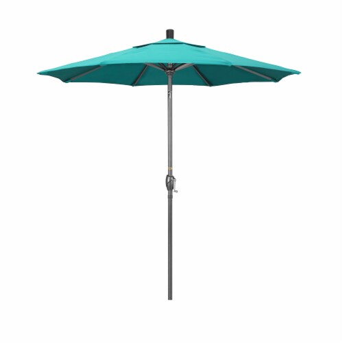 California Umbrella Market Patio Umbrella With Auto Tilt and Crank - Aruba/Hammertone Grey Perspective: front