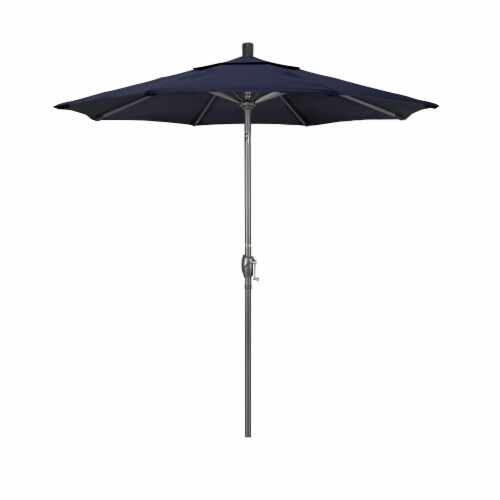 California Umbrella Market Patio Umbrella With Auto Tilt and Crank -Navy Blue/Hammertone Grey Perspective: front