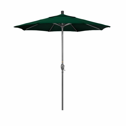 California Umbrella Market Patio Umbrella With Auto Tilt and Crank - Forest Green/Hammertone Grey Perspective: front