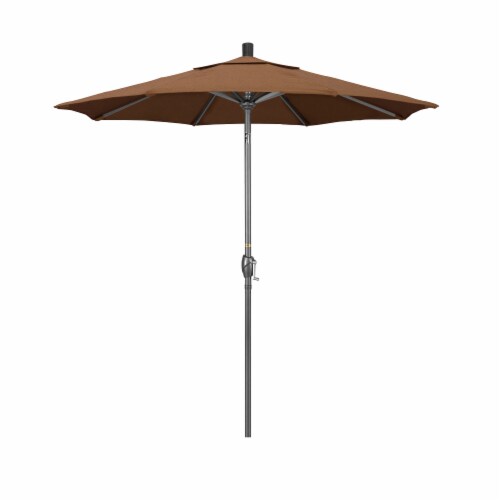 California Umbrella Market Patio Umbrella With Auto Tilt and Crank - Teak/Hammertone Grey Perspective: front