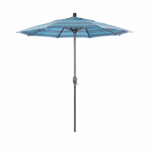 California Umbrella Market Patio Umbrella With Auto Tilt and Crank Lift - Dolce Oasis/Grey Perspective: front