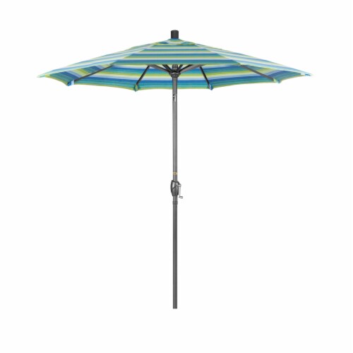 California Umbrella Market Patio Umbrella With Auto Tilt and Crank Lift - Seville Seaside/Grey Perspective: front