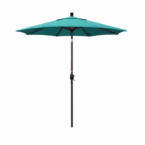 California Umbrella Market Patio Umbrella With Auto Tilt and Crank Lift - Aruba/Bronze Perspective: front