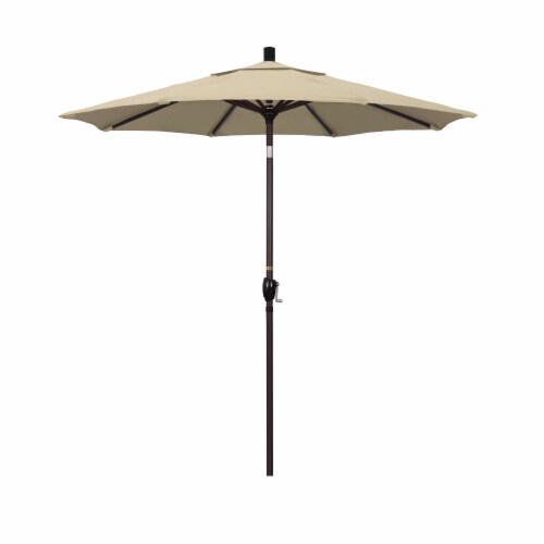 California Umbrella Aluminum Market With Auto Tilt and Crank Lift - Antique Beige/Bronze Perspective: front