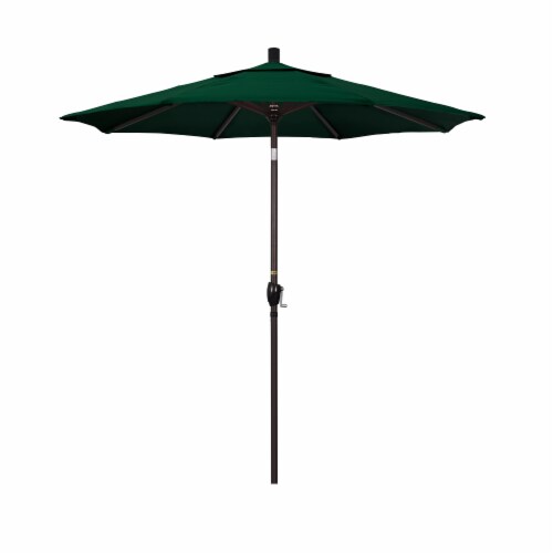 California Umbrella Aluminum Market With Auto Tilt and Crank Lift - Forest Green/Bronze Perspective: front