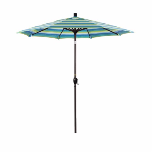 California Umbrella Market Patio Umbrella With Auto Tilt and Crank - Seville Seaside/Bronze Perspective: front