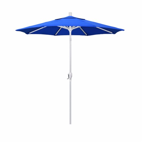 California Umbrella Market Patio Umbrella With Auto Tilt and Crank - Pacific Blue/Matted White Perspective: front