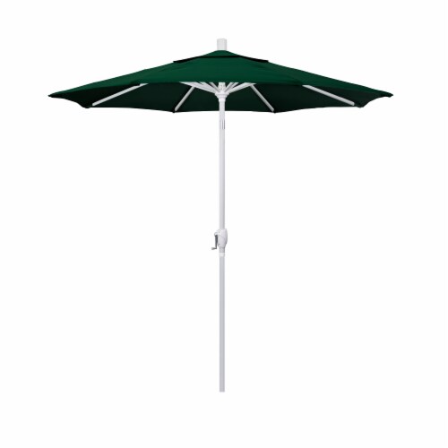 California Umbrella Market Patio Umbrella With Auto Tilt and Crank Lift - Forest Green/Matted White Perspective: front