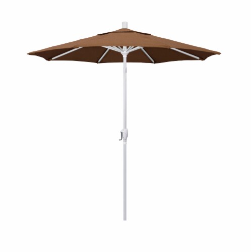 California Umbrella Market Patio Umbrella With Auto Tilt and Crank Lift - Teak/Matted White Perspective: front