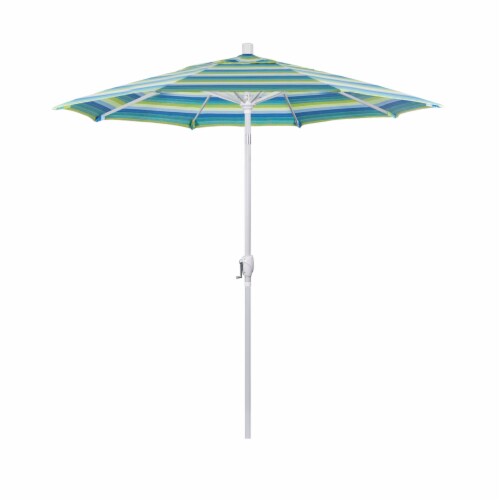 California Umbrella Aluminum Market With Auto Tilt and Crank Lift - Seville Seaside/Matte White Perspective: front
