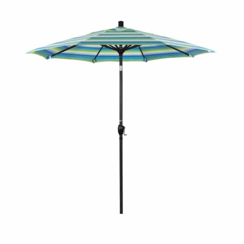 California Umbrella Aluminum Market With Auto Tilt and Crank Lift - Seville Seaside/Stone Black Perspective: front