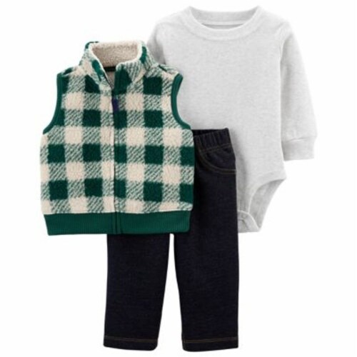 Carter'® Size 6M Plaid 3-Piece Microfleece Vest Set - Green/Denim, 6 Months  - Fry's Food Stores