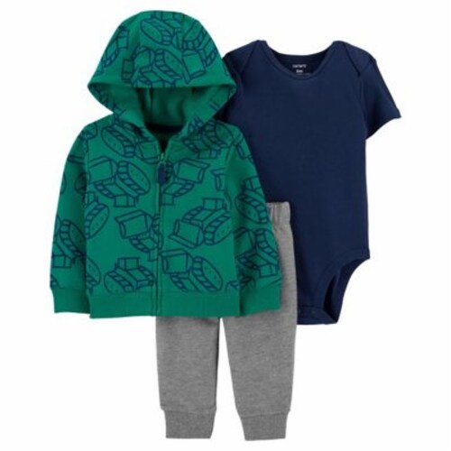 Carter Size 24M 3 Piece Construction Hoodie Jacket Set In Green 24M King Soopers