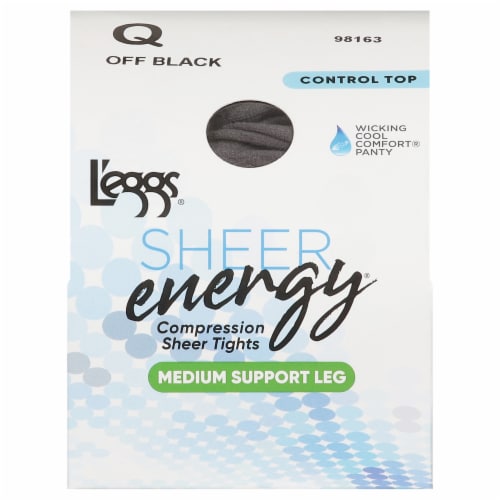 L'EGGS® Sheer Energy Medium Support Control Top Sheer Toe - Off Black Perspective: front